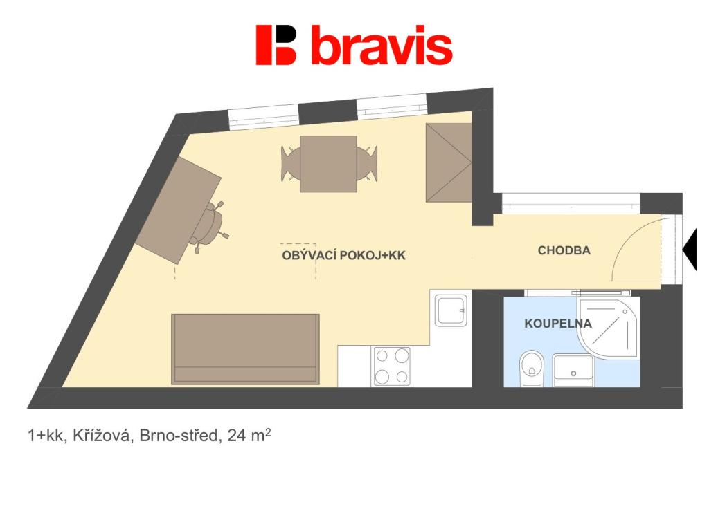 Pronájem bytu 1+kk 24 m2