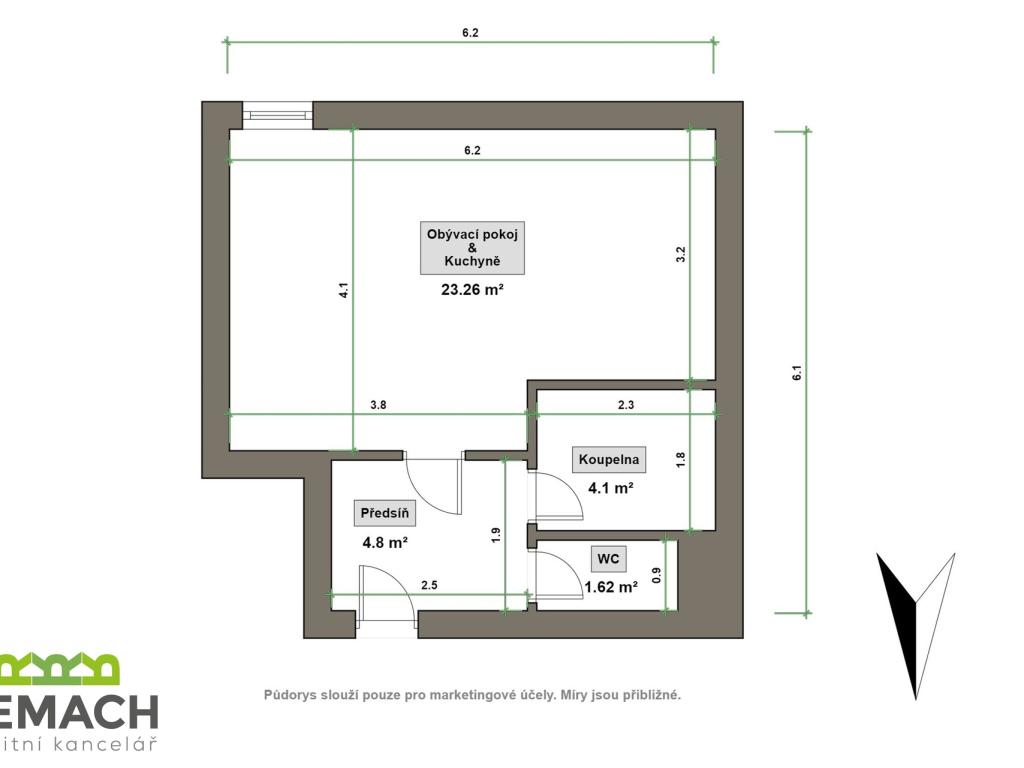 Pronájem bytu 1+kk 35 m2