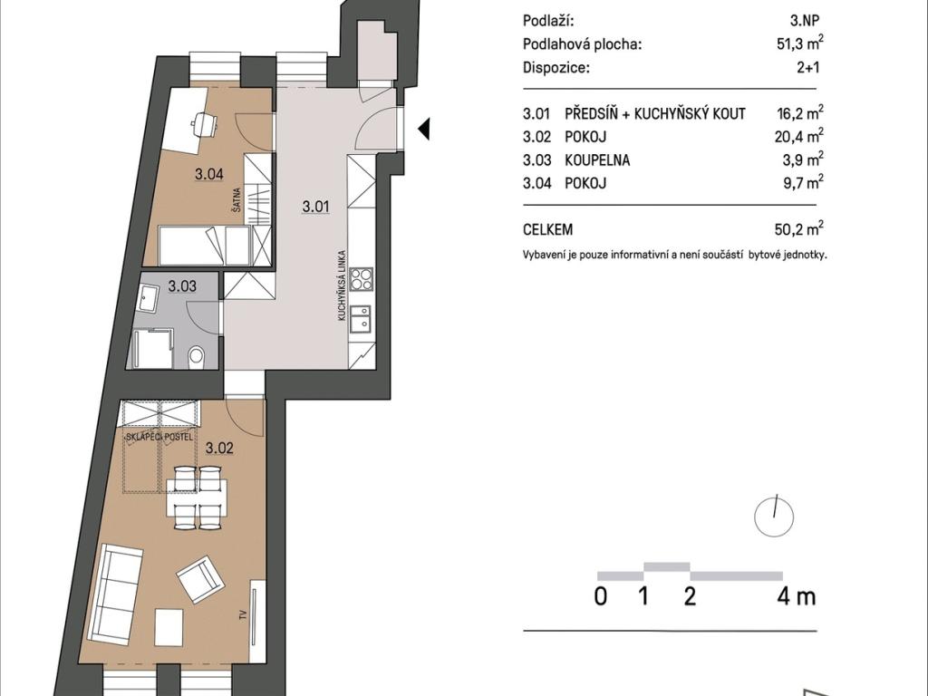 Pronájem bytu 2+1 55 m2