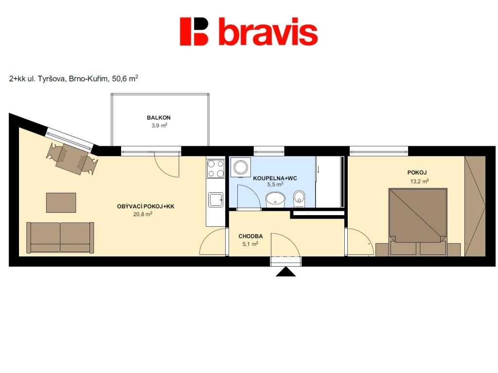 Pronájem bytu 2+kk 45 m2