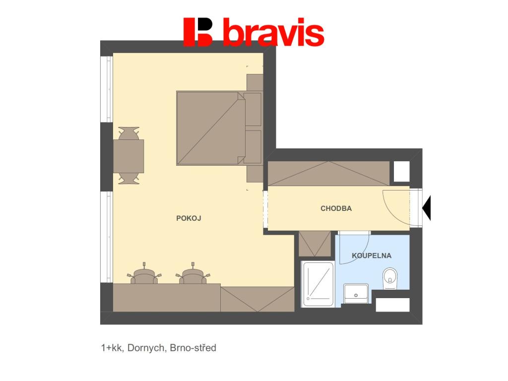 Pronájem bytu 1+kk 26 m2