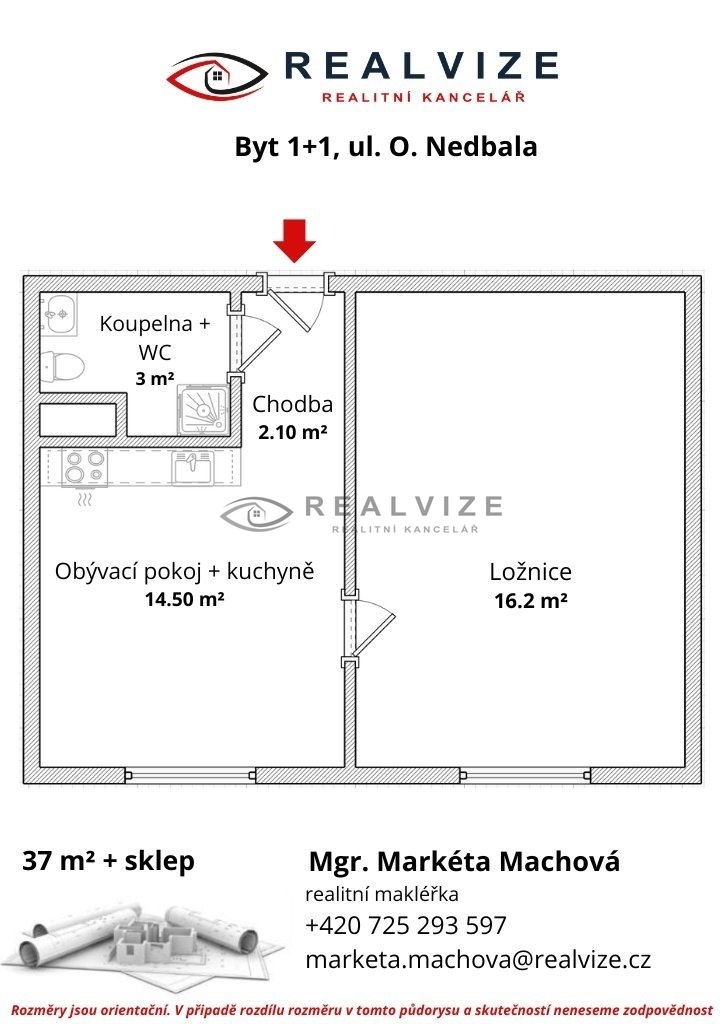 Pronájem bytu 2+kk 37 m2