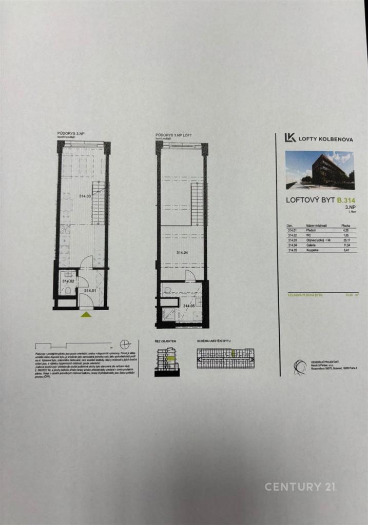 Pronájem bytu 2+kk 54 m2