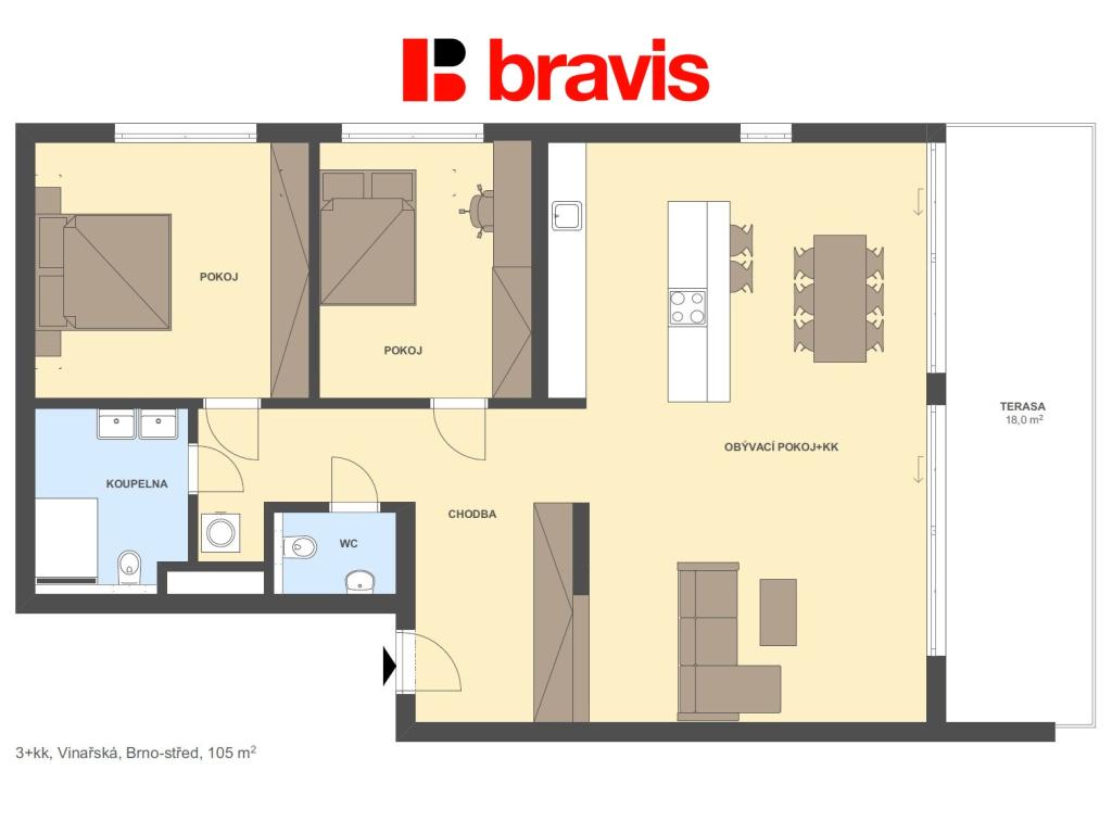 Pronájem bytu 3+kk 105 m2