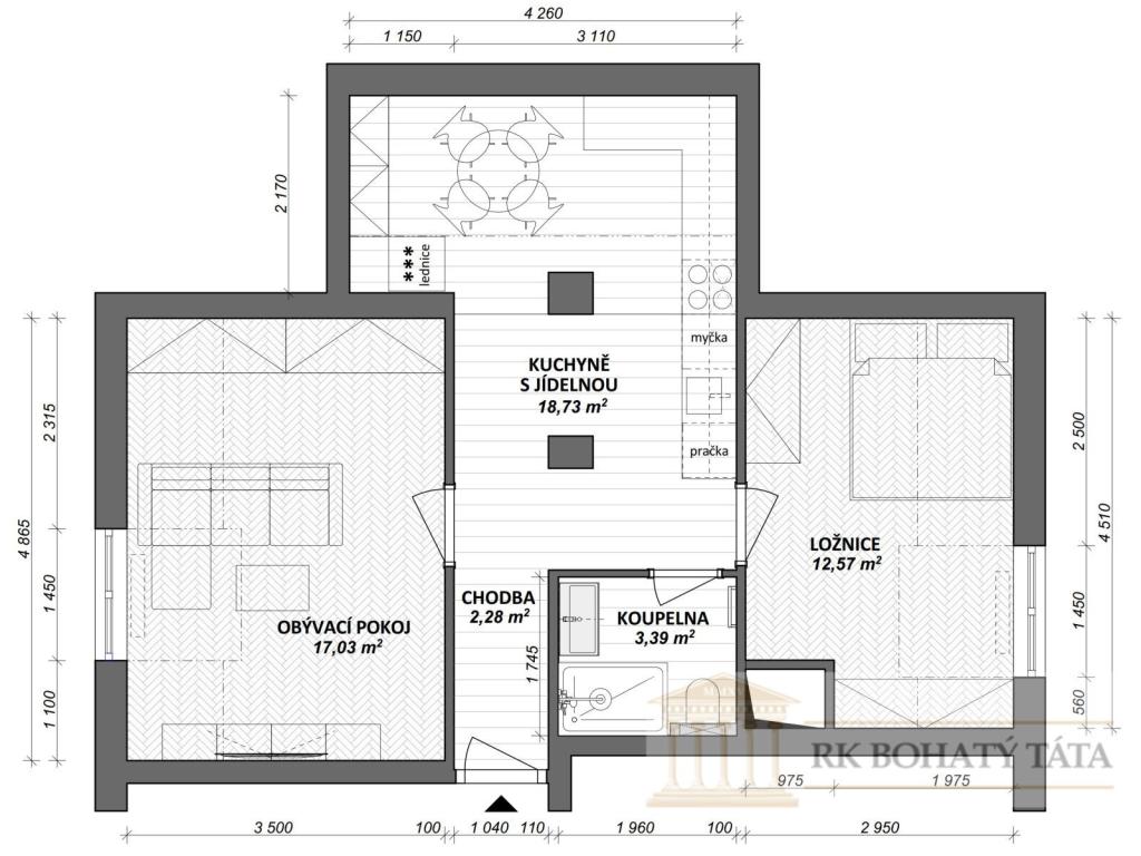 Pronájem bytu 2+1 54 m2