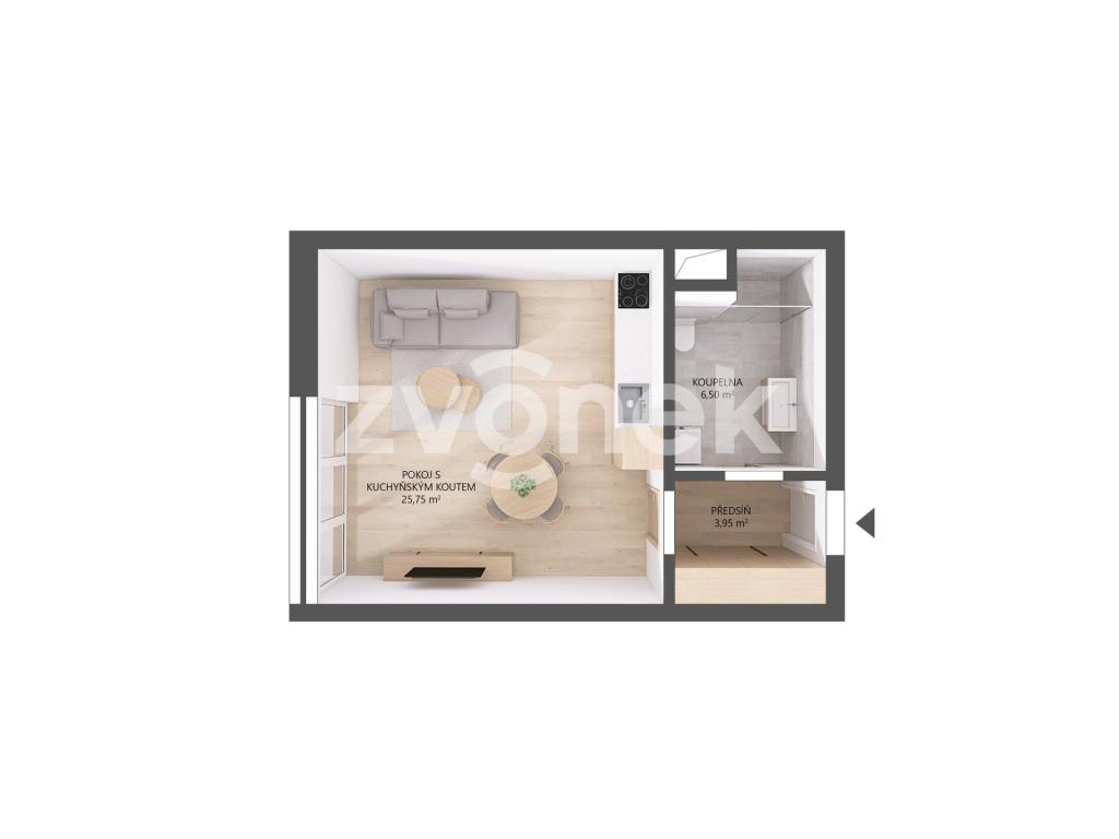 Pronájem bytu 1+kk 36 m2