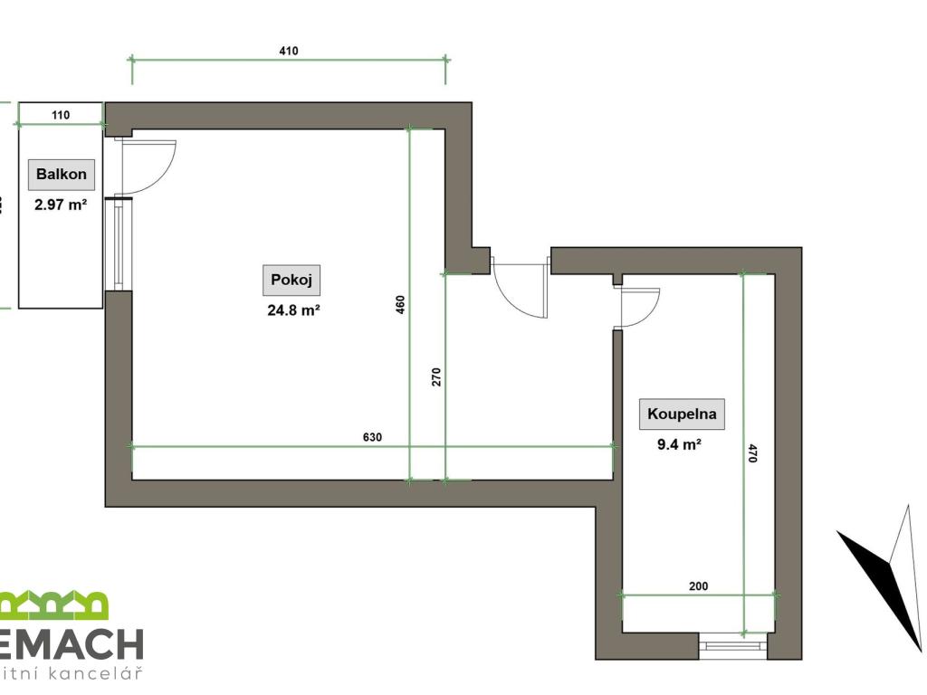 Pronájem bytu 1+kk 34 m2