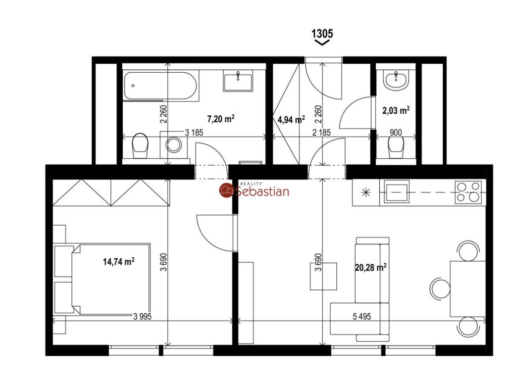 Pronájem bytu 2+kk 49 m2