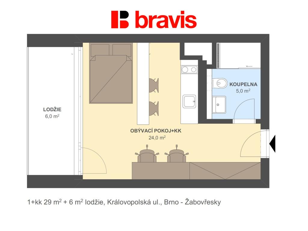 Pronájem bytu 1+kk 29 m2