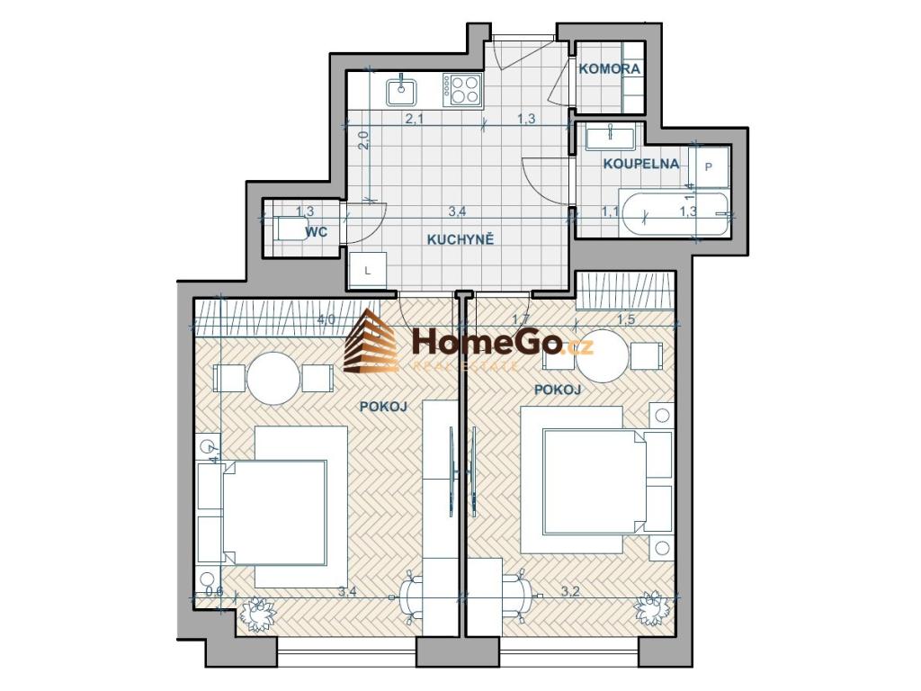 Pronájem bytu 2+1 56 m2