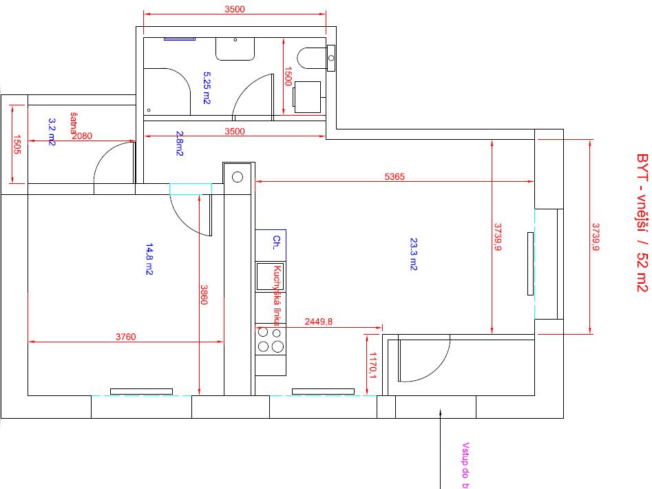 Pronajem bytu 2+kk 52 m2