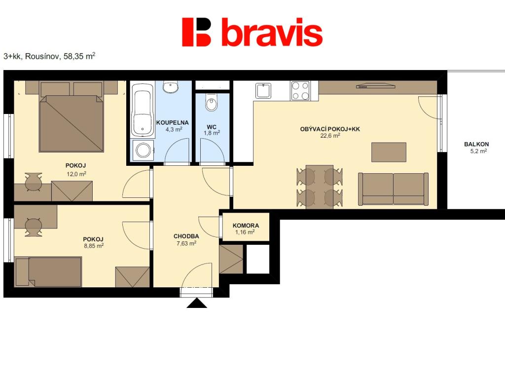 Pronájem bytu 3+kk 71 m2, Rousínov – náhled fotky 5