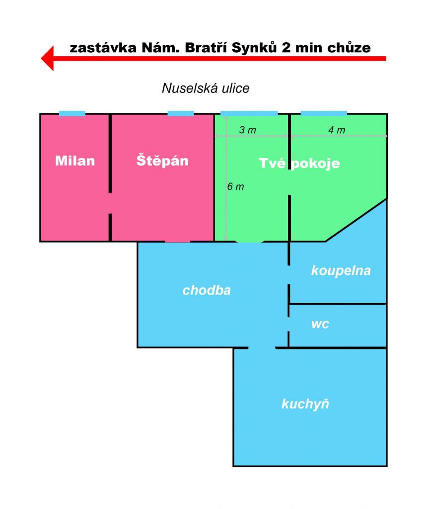 Spolubydleni bytu celý pokoj 38 m2