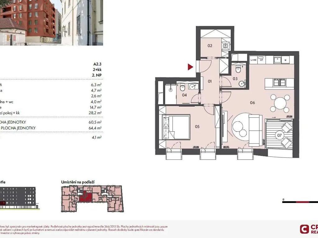 Pronájem bytu 2+kk 61 m2