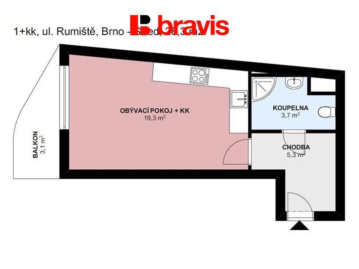 Pronájem bytu 1+kk 31 m2