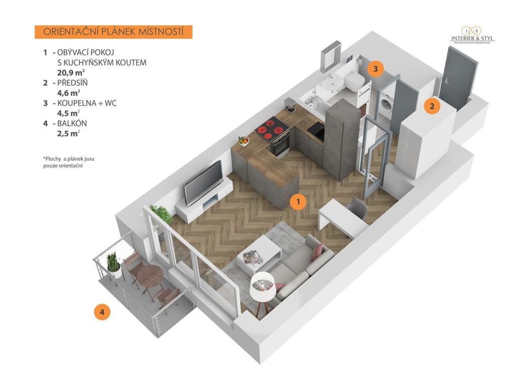 Pronájem bytu 1+kk 30 m2
