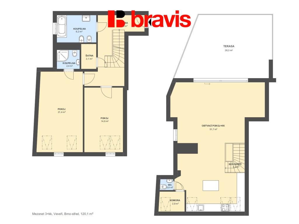 Pronájem bytu 3+kk 120 m2
