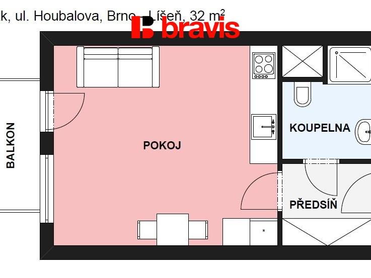 Pronájem bytu 1+kk 28 m2