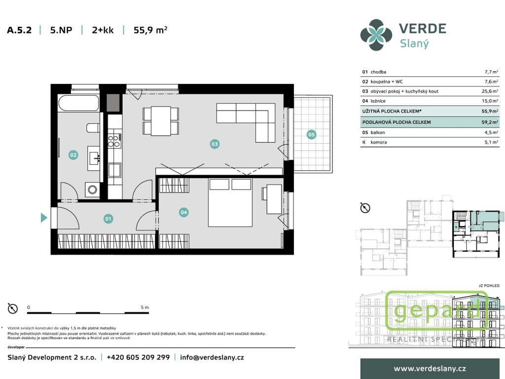 Pronájem bytu 2+kk 55 m2