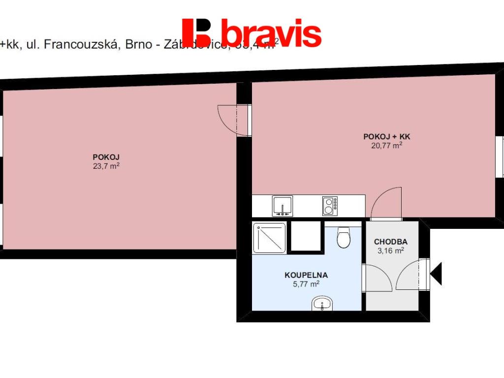 Pronájem bytu 2+kk 53 m² – pohled 5