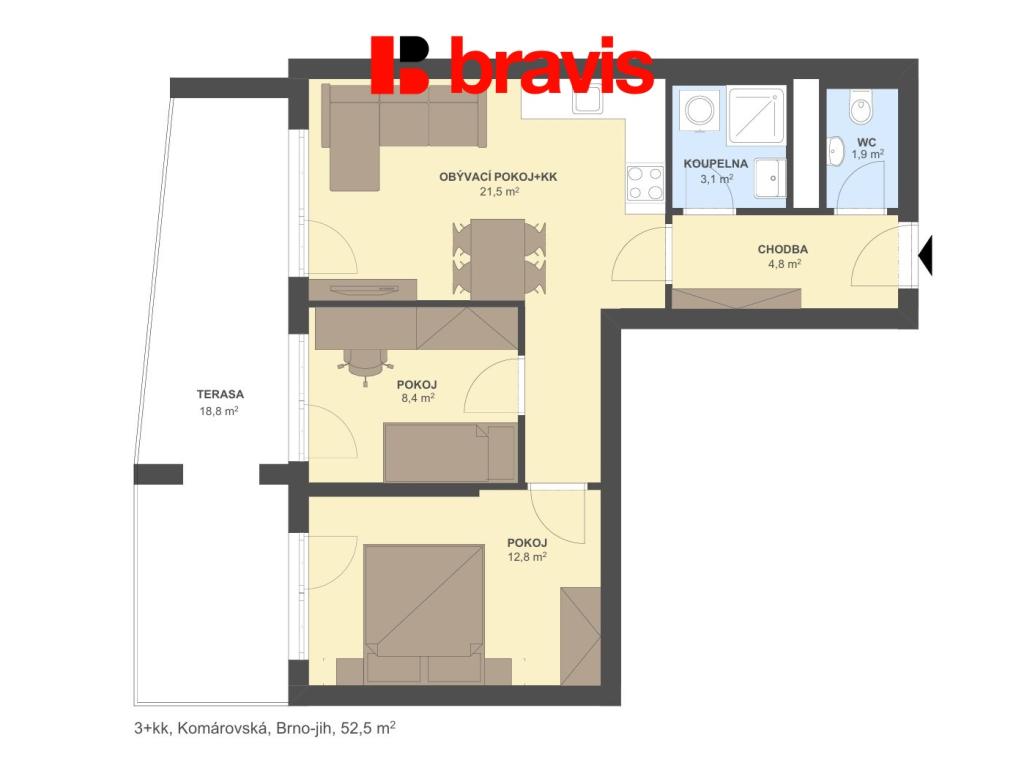 Pronájem bytu 3+kk 71 m2