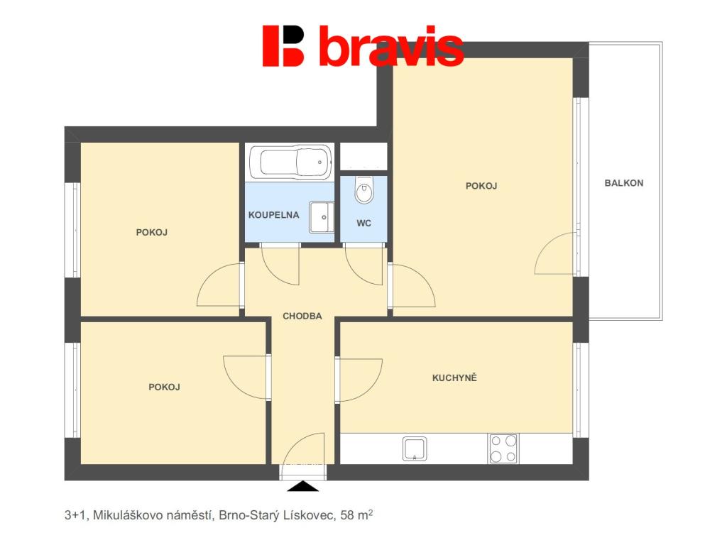Prodej bytu 3+1 58 m2, Brno – náhled fotky 5