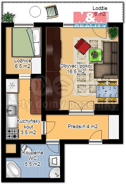 Pronajem bytu 2+kk 42 m2