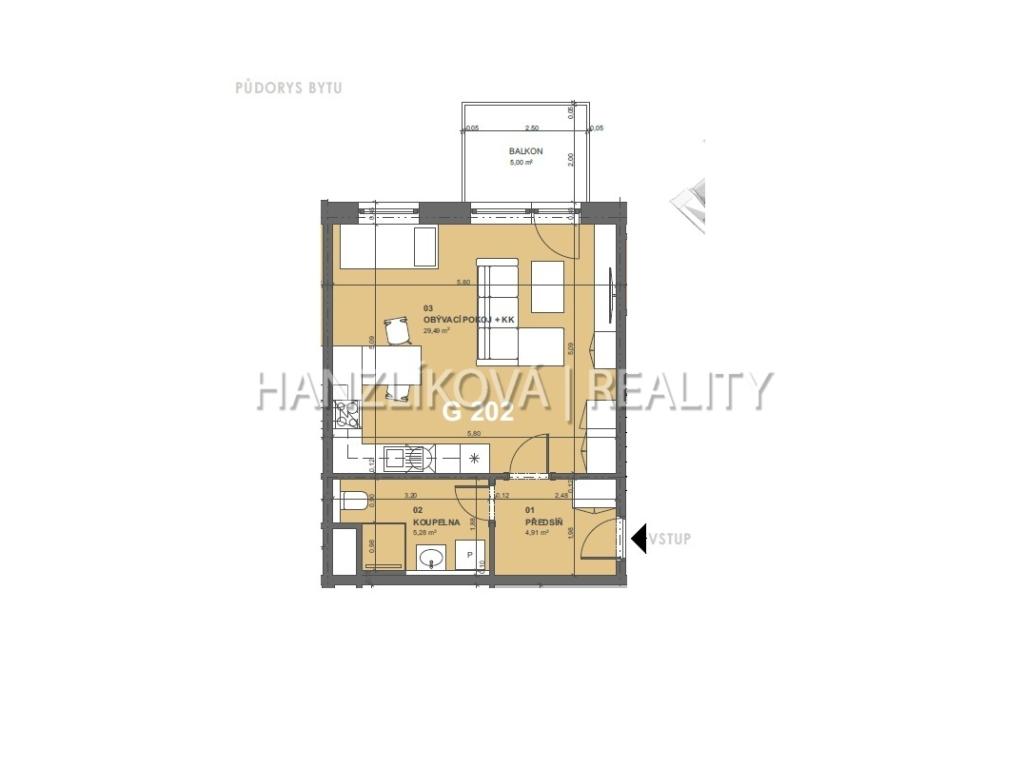 Pronájem bytu 1+kk 40 m2