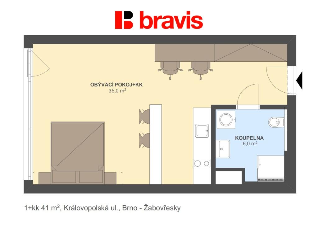 Pronájem bytu 1+kk 40 m2
