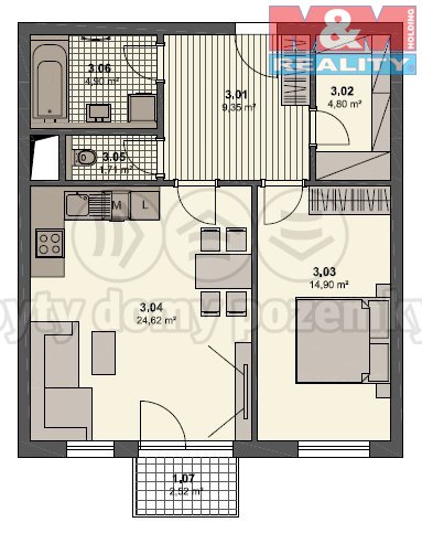 Pronajem bytu 2+kk 63 m2