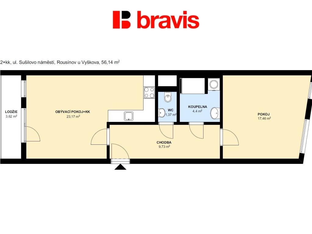 Pronájem bytu 2+kk 56 m2