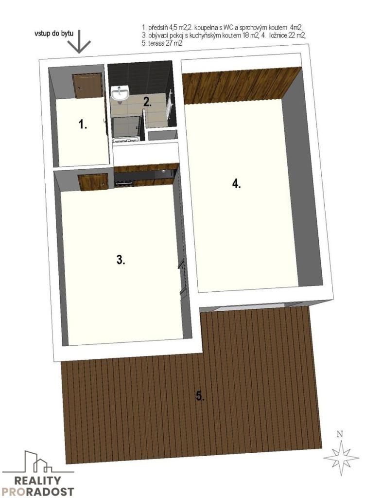 Pronájem bytu 2+kk 49 m2