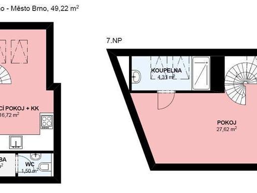 Pronájem bytu 2+kk 53 m2