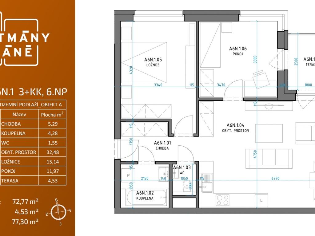 Pronájem bytu 3+kk 73 m2