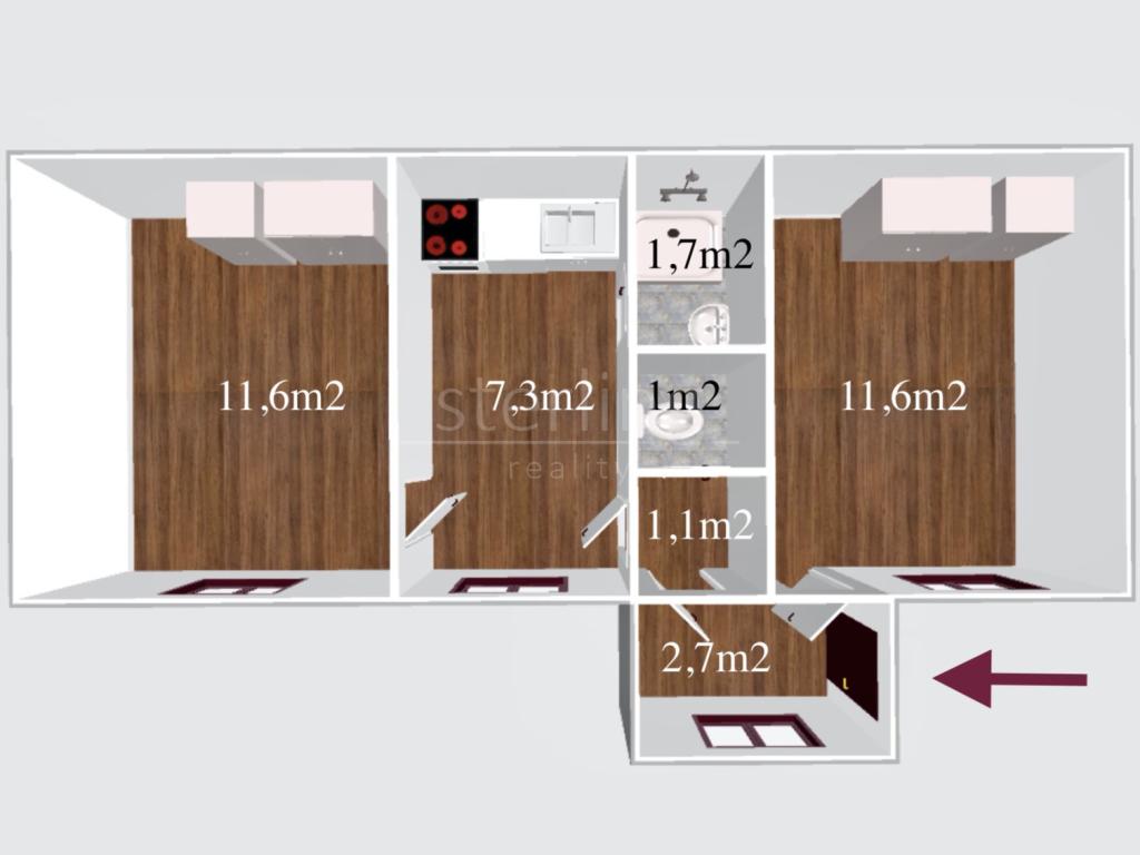 Pronájem bytu 2+1 37 m²