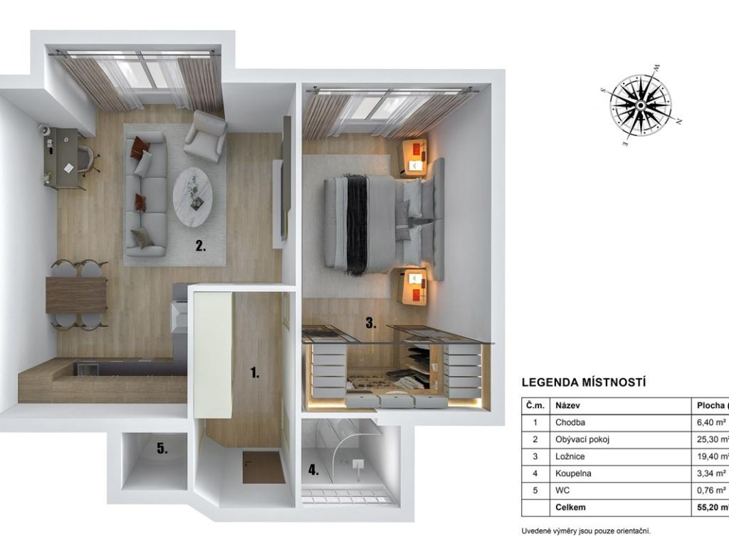 Pronájem bytu 2+kk 57 m2