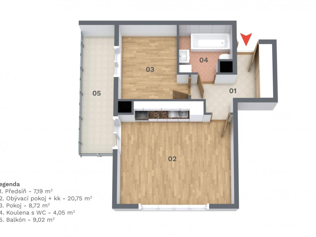Pronájem bytu 2+kk 50 m2
