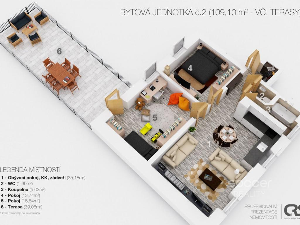 Pronájem bytu 3+kk 74 m2
