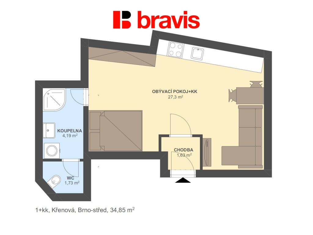 Pronájem bytu 1+kk 31 m2, Brno – náhled fotky 5