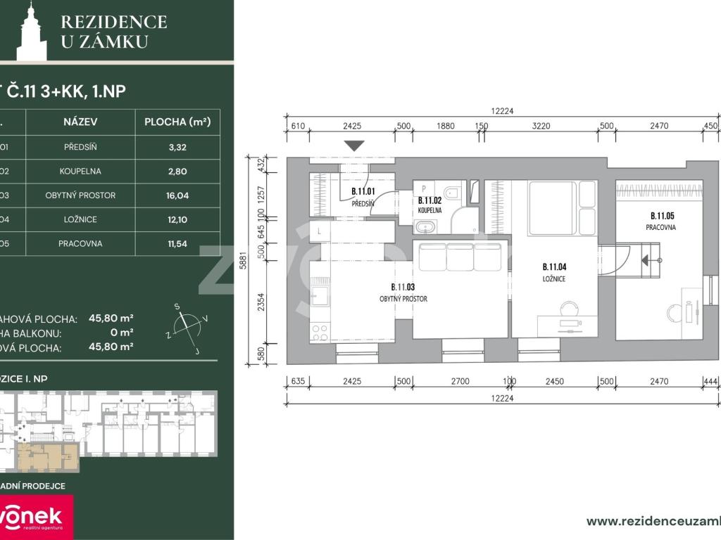 Prodej bytu 3+kk 46 m2