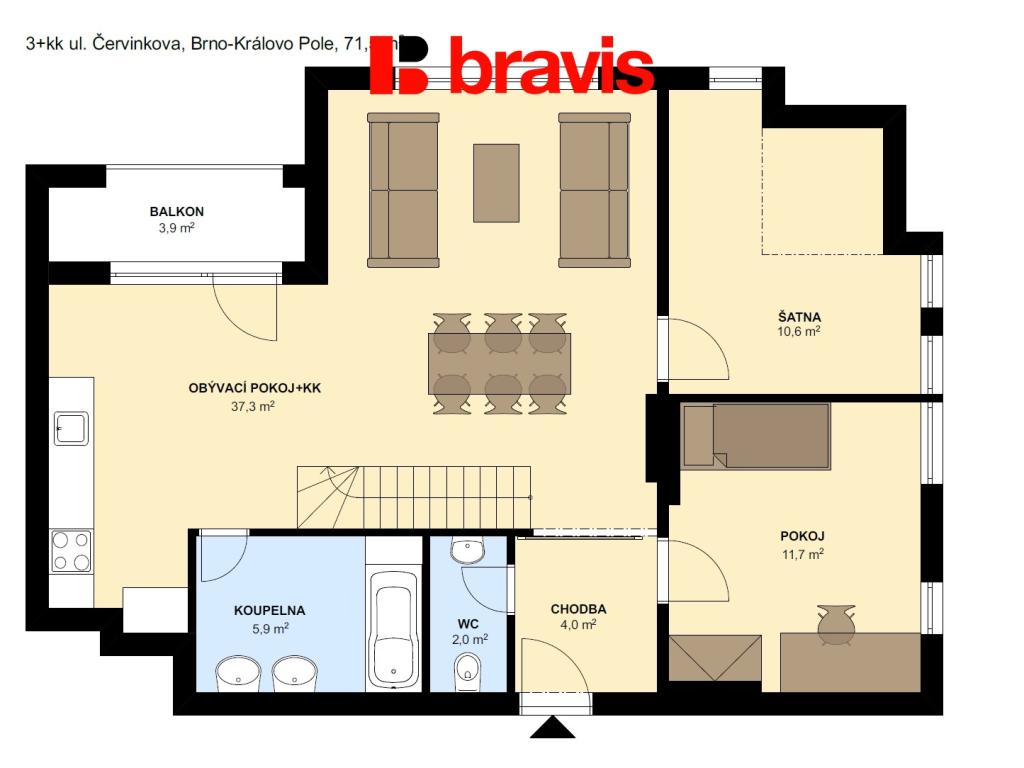 Pronájem bytu 3+kk 75 m2