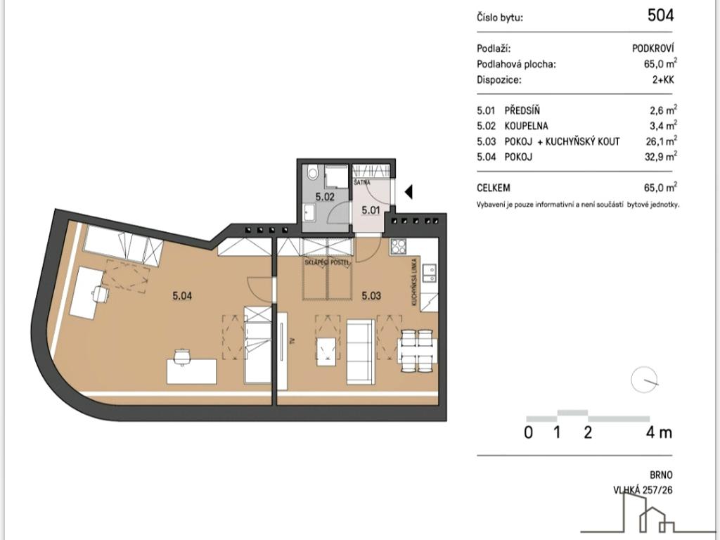 Pronájem bytu 2+kk 65 m2